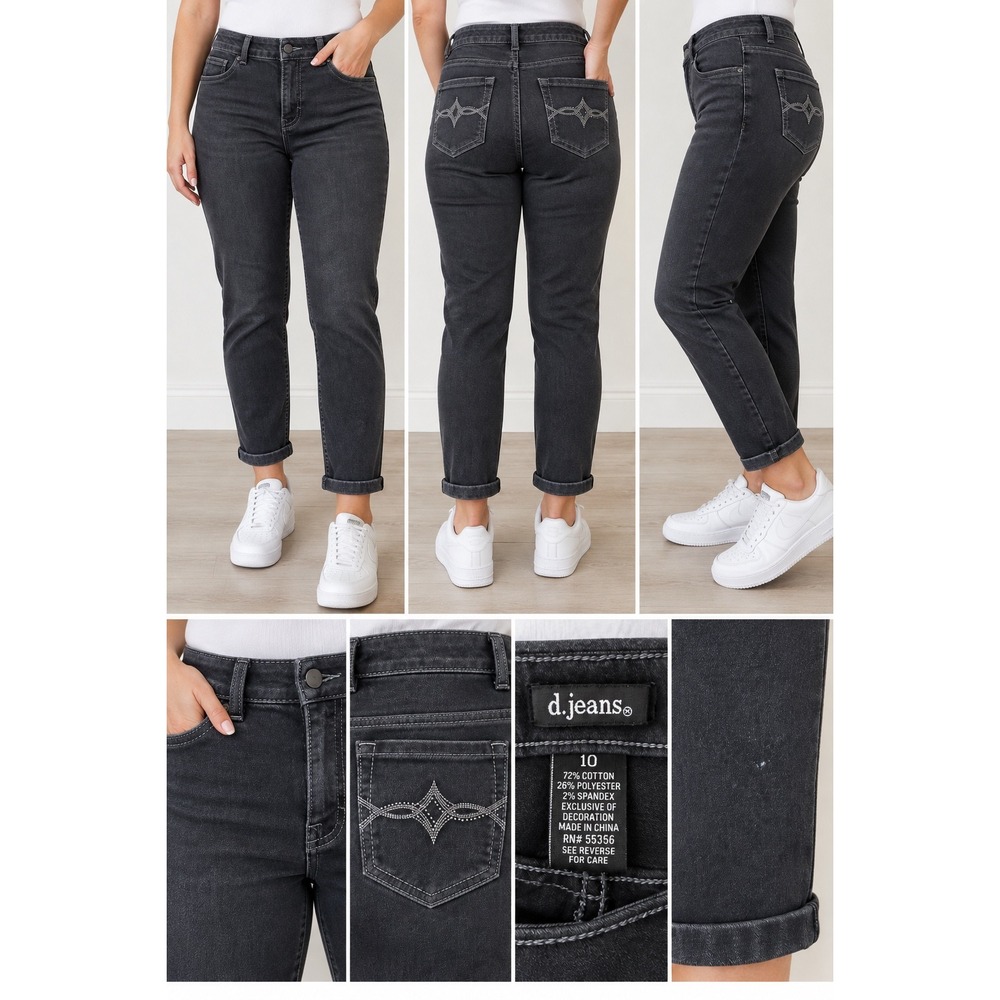 d.jeans Womens Black Capri Jeans Rhinestone Back Pockets Size 10 Cropped Denim